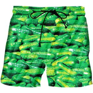 Cjlm Zomer Strand Korte Broek Mode Sporting 3D Gedrukt Groente Komkommer Groene Man Streetwear Big Size 5XL Shorts