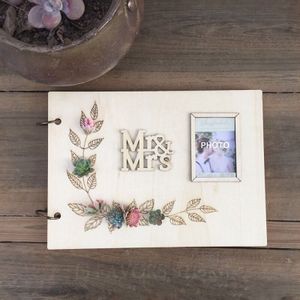 1PCS photo placed with Mr Mrs Simulated succulents for wedding engaged party as signature guest book