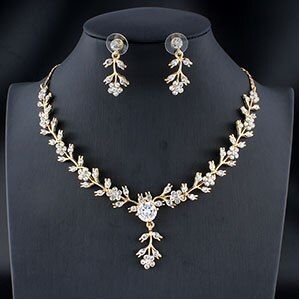 Jiayijiaduo Glamour Vrouwen Bruiloft Sieraden Set Silve Kleur Goud Kleur Zirkoon Bloem Ketting Oorbellen Set Meisje Accessoires