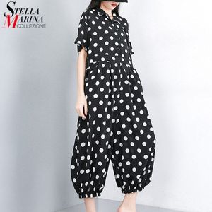 Vrouwen Zomer Grote Maat Zwarte Stippen Gedrukt Jumpsuit Pocket Dames Casual Streetwear Stijlvolle Overalls Broek Playsuit ZY013