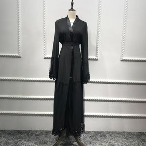 Abaya Dubai Kaftan Kant Mesh Kimono Vest Hijab Moslim Jurk Abaya Voor Vrouwen Zwart Vest Gewaad Turkse Islamitische Kleding