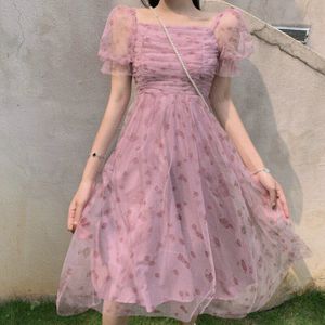 Japanse Zoete Leuke Gothic Lolita Jurk Vrouwen Zomer Elegante Roze Mesh Bloemenprint Fee Prinses Jurk Meisjes Cosplay Kostuums