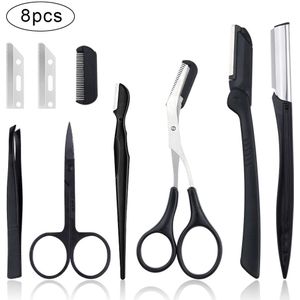 4/6/8/11Pcs Wenkbrauw Shaper Set Wenkbrauw Cutters Gezicht Scheerapparaat Ontharing Scheermes Pincet Brow trimmer Schaar Kam Vrouw Make-Up