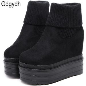 Gdgydh Suede Laarzen Enkellaars Hoge Hak Laarzen Herfst Schoenen Voor Vrouwen Casual Platform Wiggen Laarzen Vrouwelijke