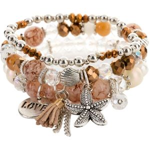 LEMOER Bohemen Oceaan Stijl Seastar Bead Crystal Armbanden en Armbanden voor Vrouwen Multilayer Liefde Kwastje Charme Armband Sieraden