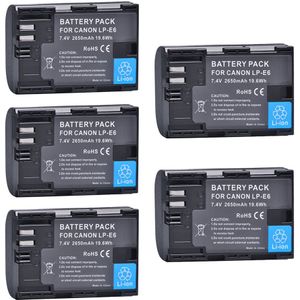 5 Stks 2650 mAh LP-E6 LPE6 LP E6 Batterijen voor Canon 5D Mark II III 7D 60D EOS 6D 7D, 80D en BG-E14, BG-E1, voor canon accessoires