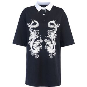 Chinese Draak Shirt Zwart Harajuku Lange T-shirts Voor Tieners Japanse Streetwear Vrouwen Chinese Top Gothic Kleding Vrouw 10214