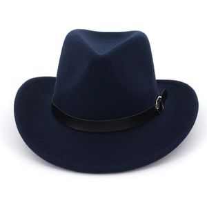 Mannen vrouwen Western Cowboy Hoed Met Lederen Riem Brede Rand Jazz Hoed Sombrero Hombre Jazz Hoed