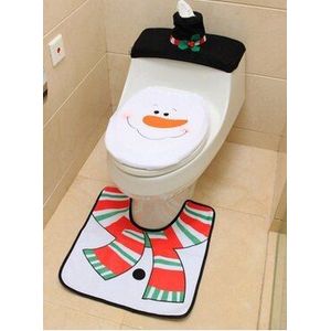 Kerst Toilet Seat Cover Decoratie, 3D Kerstman Snowman Herten Elf Toilet Seat Cover + Kleed + Tank Tissue Box Cover Set