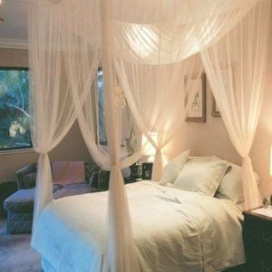 Moustiquaire Luifel Vier Hoek Post Student Hemelbed Klamboe Wit Zwart Netting Queen King Size Meisjes Kamer Decoratie