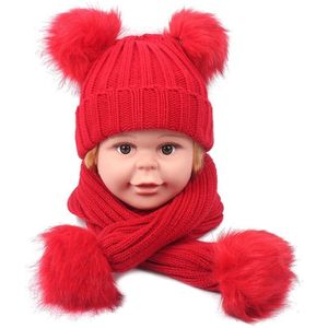 Baby Kinderen Hoed Sjaal Kids Warm Winter Caps Zuigeling Pompon Hoeden Sjaals Suits Kinderen Natuurlijke Fur Ball Caps Gebreide hoeden
