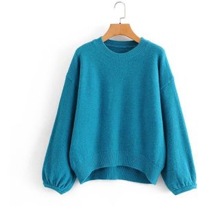 Tangada Fall Vrouwen Losse Trui Kasjmier Gebreide Trui Ronde Hals Lantaarn Mouwen Jumper 3A61