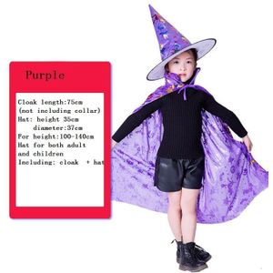 Kids Halloween Kostuum Heks Wizard Cloak Cape Top Wees Hoed Set Cosplay Party Toverstokjes Meisjes Jongens Goochelaar Outfit