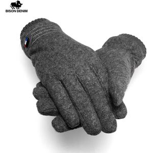 Bison Dneim Echt Wol Winter Handschoenen Voor Mannen Touch Screen Winddicht Volledige Vinger Dikker Warme Winter Mannelijke Handschoenen S035