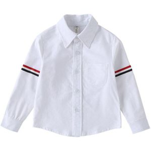 School Uniform Alle-Match Contrast Gestreepte Lange Mouwen Witte Blouse Katoenen Shirts Voor Meisjes Tiener Kinderen Kleding Kids Tops