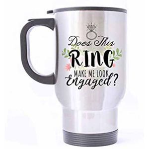 Koffie Mok Cup-Doet Deze Ring Maken Me Look Bezig-Engagement Voor Haar Zilveren 14 OZ reizen Mok Fles (Twee Kanten)