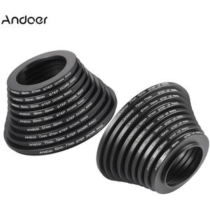 Andoer 18 pcs 37-49-52-55-58-62-67-72-77-82mm Step Up/Step Down aluminium Lens Filter Adapter Ring Kit