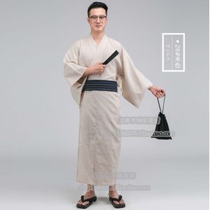 Herfst Traditionele Japanse Kimono met Obi en tas Mens 100% Katoen Badjas Mannelijke Kimono Nachtkleding Gewaad 101101