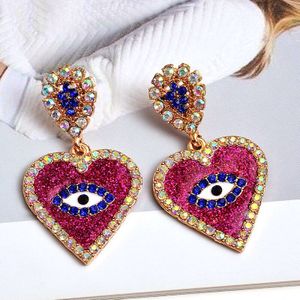 Hart Metalen Dangle Earring Kleurrijke Kristallen Oorbellen Trend Sieraden Accessoires Voor Vrouwen