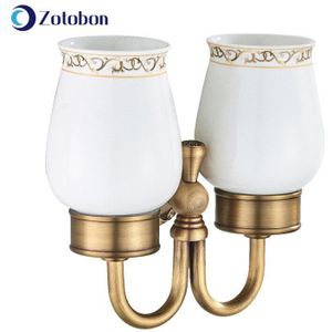 Zotobon Badkamer Bekerhouders Cup Glashouder Tandenborstel Tandpasta Messing Keramische Dubbele Bekerhouder Badkamer Accessoires H203