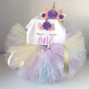 Peuter Meisje Eenhoorn Jurk Voor Baby Meisjes 1 Jaar Verjaardag Jurk Taart Smash Outfits Kleine Baby12 Maand Zuigeling Regenboog Tule gown