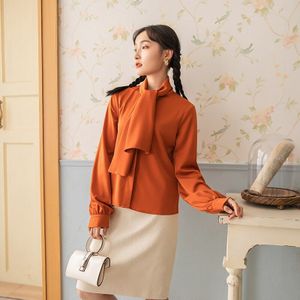 Xitao Vintage Satijn Shirt Vrouwen Lange Mouwen Wild Sjaal Kraag Minderheid Vrouwen Blouses Vrouwen Kleding XJ5295