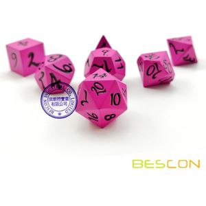 Bescon Verse Solid Metal Dice Set Diep Roze, metalen Rpg Miniatuur Polyhedrale Dobbelstenen Set Van 7 Voor Role Playing Games