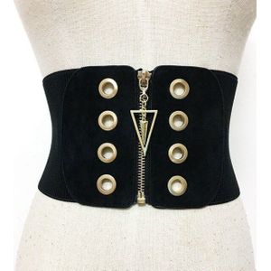 Vrouwelijke Ultra Brede Riem Voor Jurk Dames Slim Hollow Zwarte Elastische Band Rits Body Shaper Strap Pu Leather Corset Riem vrouwen 128