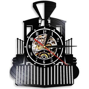Vintage Stoom Locomotief Zwarte Opknoping Wandklok Trein Model Verlichte Muur Horloge Spoor Spoorweg Decoratieve