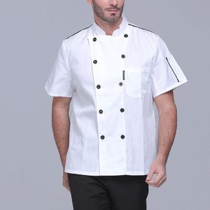 Unisex Korte Mouw Zomer Chef Jas Double-Breasted Restaurant Kok Uniform Food Service Jas Werken Kleding met Zakken M-3XL