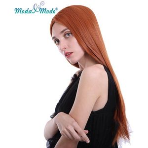 Moda & Modus haar Synthetische Lace Front Pruik 28 inch zijdeachtige rechte pruik Blonde Oranje pruik Hittebestendige voor vrouwen cosplay pruik