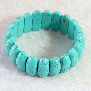 Blue turquoise Stone 25x10mm bead DIY Bracelets For Women and Men 7.5"" B311