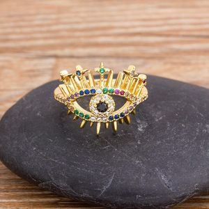 Mode Lucky Evil Eye Regenboog Ringen Koper Micro Pave Kubieke Zirkoon Verstelbare Ring Sieraden Fijne Party Bruiloft