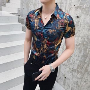 Bedrijf Werk Shirts Jurk Mannen Kleding Koreaanse Smoking Shirt Zomer Korte Mouw Slim Fit Print Mannen Shirt Casual Camisa Masculina