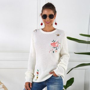 Geborduurde Trui Lange Mouwen Womens Casual Brand Lange Mouwen Vrouwen Trui Slim Ronde Hals Vrouwen Trui Pullover