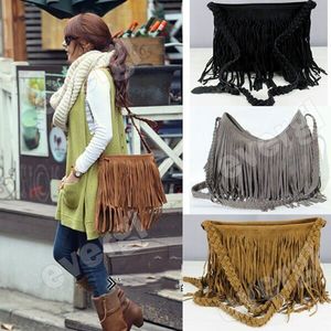 Solid Scrub Faux fur Vrouwen Trending Cross Body Bag Tassel Suede Fringe Messenger Schouder Handtas