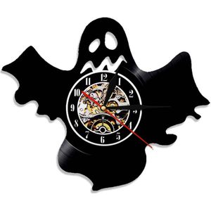 Halloween Donker Horror Woondecoratie Cartoon Vleermuis Vorm Muur Art Wandklok Gothic Vampire Vleermuizen Vintage Vinyl Record Wandklok