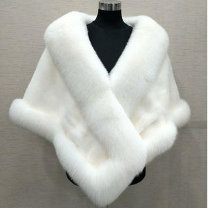 Bridal Faux Fur Wraps Winter Bruiloft Jas Warm sjaals Bovenkleding Wit Zwart Rood Schouderophalen Vrouwen Jas Prom maat 165*55 cm