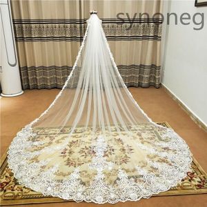Wit/Ivoor Mooie Kathedraal Lengte Lace Edge Bruiloft Sluier Met Kam Lange Bruidssluier Mariage Plus Size