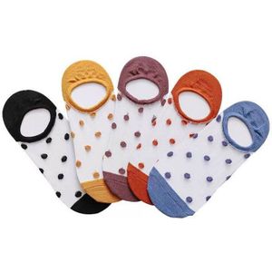 5 Paar Vrouwen Korte Sokken Zomer Ultra-Dunne Retro Stip Zijde Silicagel Antislip Transparant Glas onzichtbare Kristal Sokken