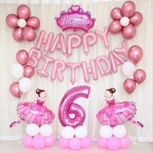 69Pcs Pink Sparkles Ballerina Ballet Danser Meisjes Folie Helium Ballonnen Meisje Happy Birthday Party Decoraties Levert Globos