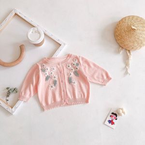 Kinderen Truien Dunne Gebreide Katoenen Kleding Apring Herfst Baby Meisjes Lange Mouwen Open Stitch Bloem Borduren Trui 0-24 M