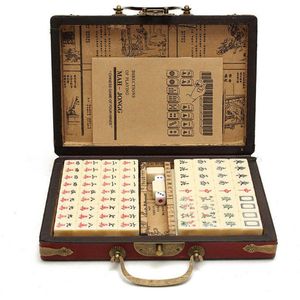 144 Pcs Reizen Mahjong Draagbare Mahjongklassieker Met Archaistic Lederen Doos En Handleiding In Engels (Willekeurig Patroon Van doos Levering)