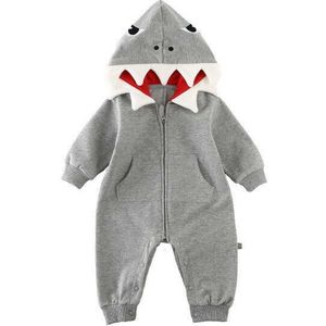Herfst Winter Baby Boy Meisje Kleding 3D Shark Romper Jumpsuit Hooded Speelpakje Kostuum Babykleertjes 0-24Months