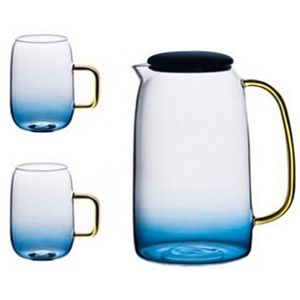 Nieuw Gradiënt Kleur Marmer Koud Water Glazen Fles Set Hittebestendige Glazen Pot Waterkoker-30