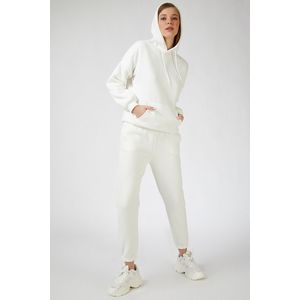 Vrouwen Wit Hooded Polarlı Trainingspak Set