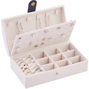 Gebogen Draagbare Pu Verse En Eenvoudige Sieraden Doos 2 Lagen Kleine Oorbel Ring Multifunctionele Lederen Sieraden Doos