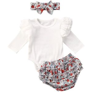3Pcs Zomer Kleding Peuter Baby Baby Meisje Gestreepte Romper Jumpsuit Bloemen Shorts Broek Outfits Set 0-24M