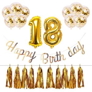 Gelukkige Verjaardag 18 Gold Ballonnen 18 Jaar Ballon 18th Birthday Party Decor Nummer Banner Kwasten Folie Birthdat Ballon Set