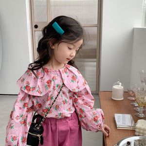 Lente Schattige Meisjes Bloemen Turn-Down Kraag Shirts Kinderen Katoen Casual Lange Mouw Alle-Wedstrijd Overhemd Kleding